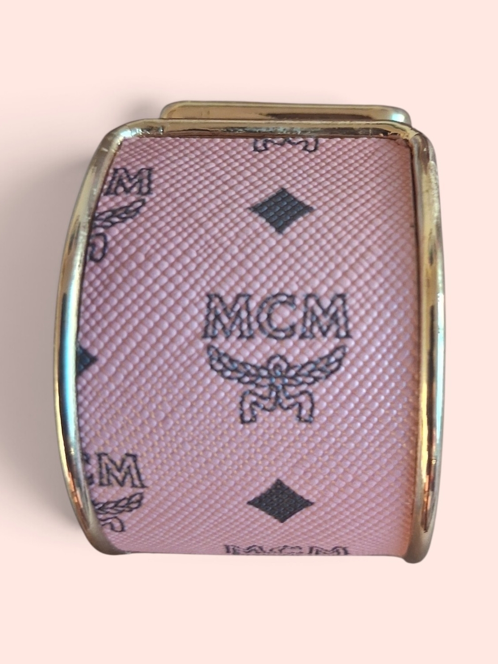 MCM Pink Logo Cuff Bracelet with Gold Trim